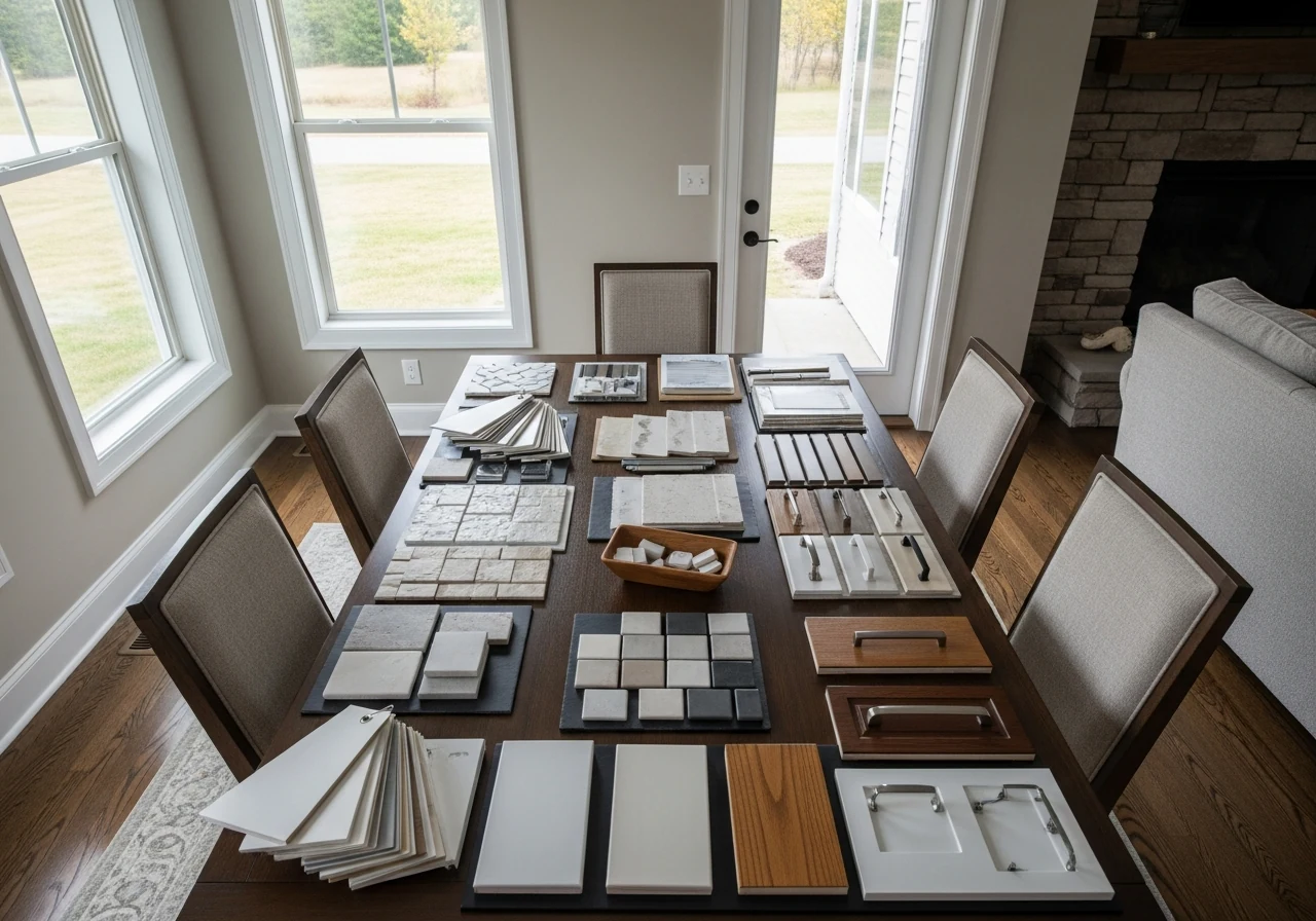 Organized residential finish samples and planning materials